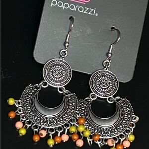 Paparazzi Silver Earrings with Orange and Yellow Beads